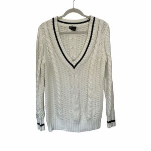 Grace Elements White & Black V-Neck Cable Knit Sweater Swiftie Womens Sz Medium